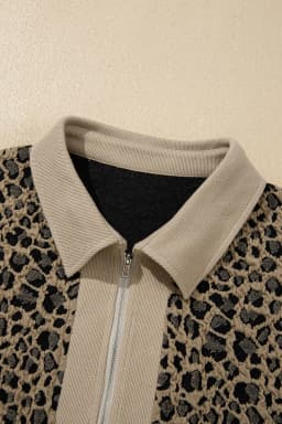 image-Beige Leopard Ribbed Plus Top