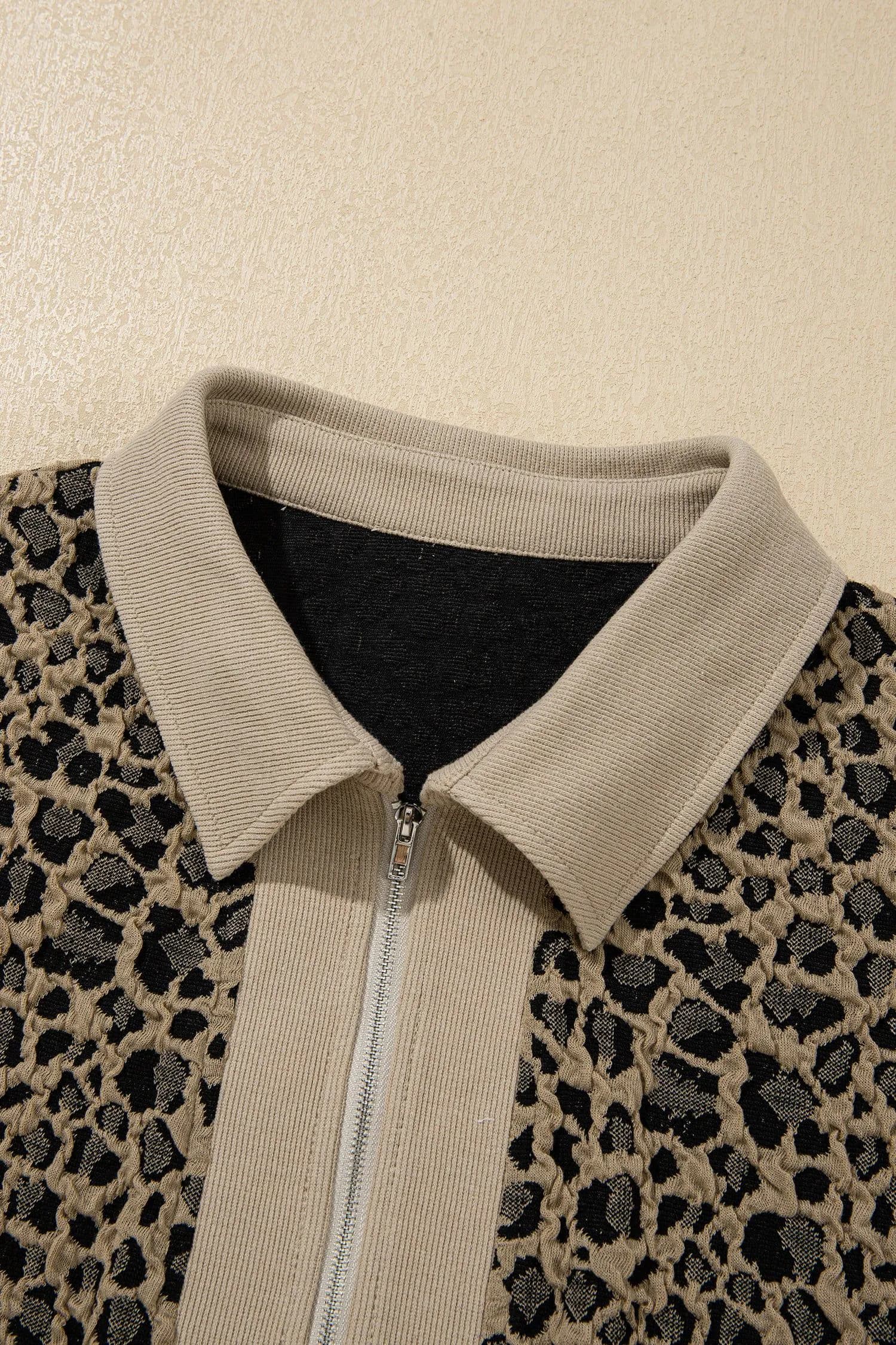 image-Beige Leopard Ribbed Plus Top