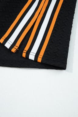 image-Black Striped Patchwork Polo Sweatshirt