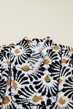 image-Black Abstract Floral Long Dress - V Neck Sleeves