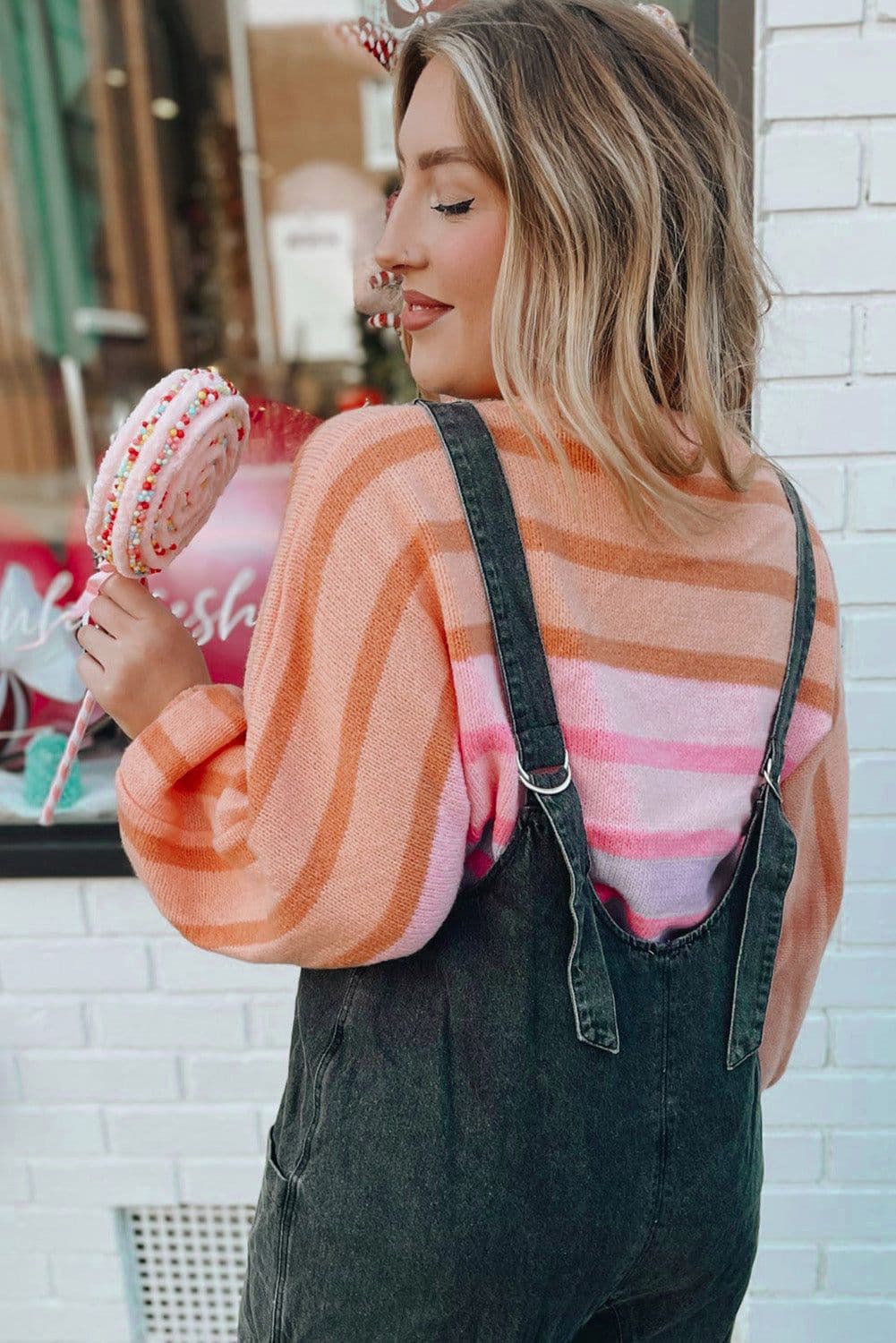 image-Multicolour Gradient Striped Ribbed Edge Loose Sweater