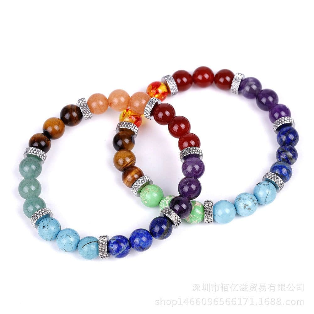 image-Natural Stone Colorful Chakra Energy Yoga Bracelet