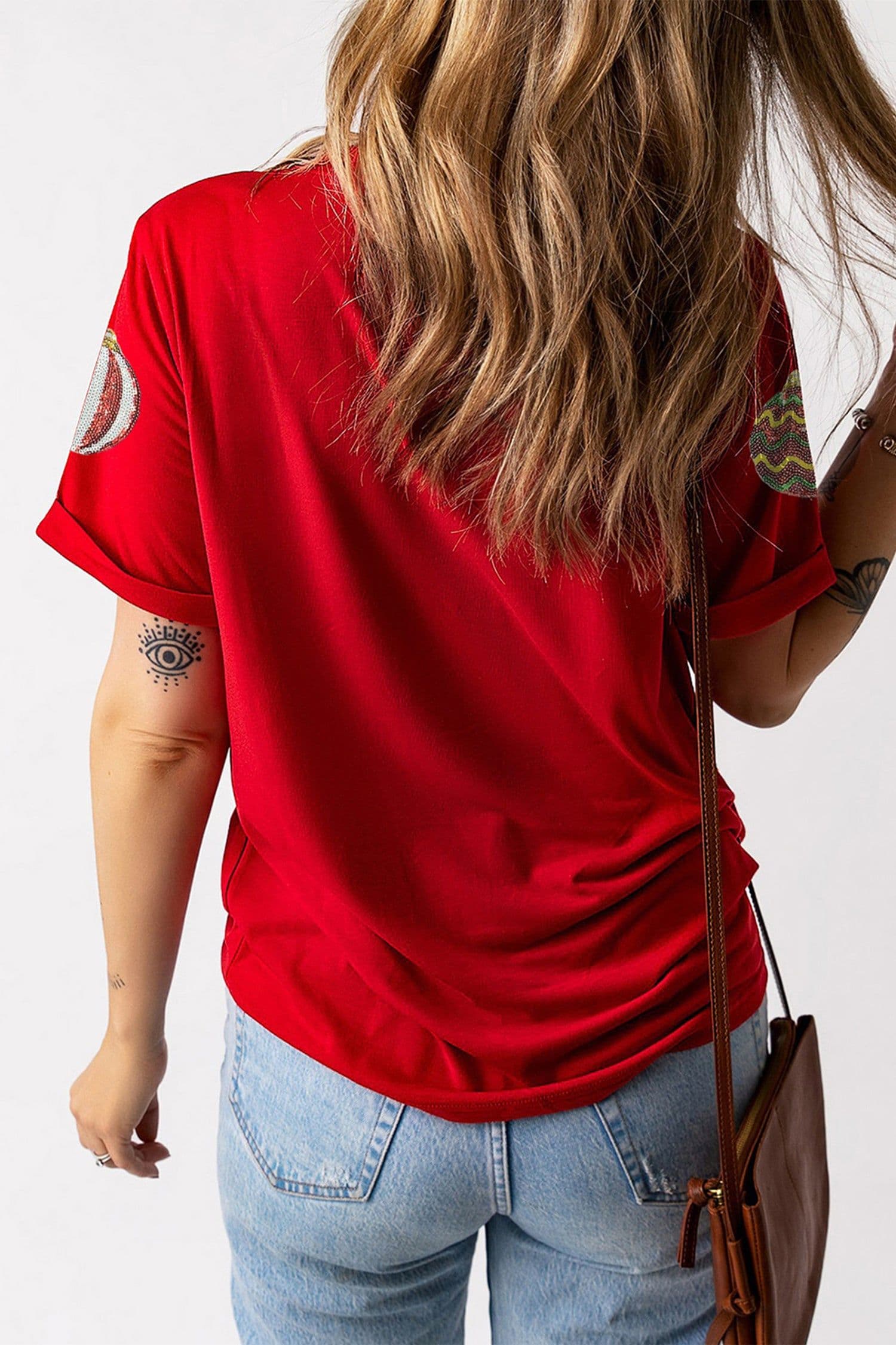image-Red Christmas Ornament Sequin Graphic Tee