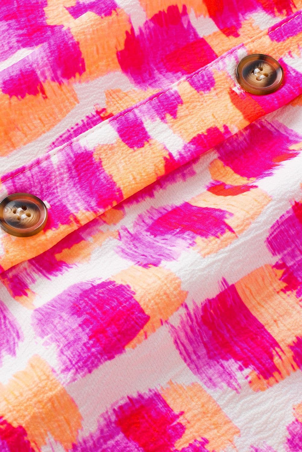 image-Pink Abstract Print Ruffled High Neck Button Back Blouse