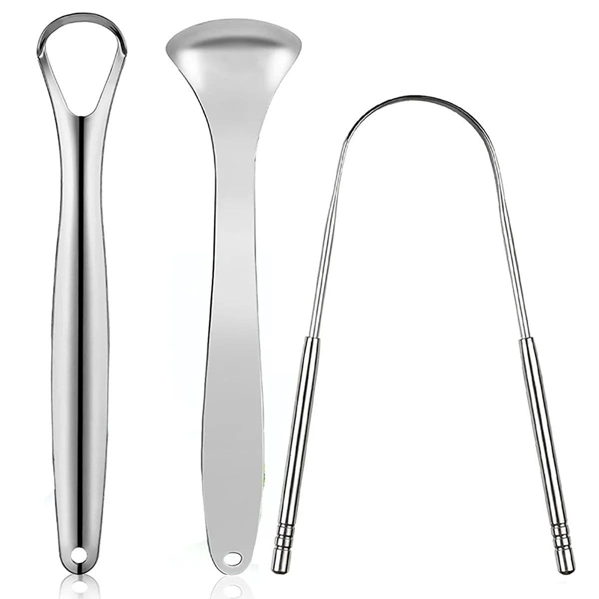 image-Premium 1pcs/3pcs Metal Tongue Scraper Cleaner for Adults & Kids, Portable Stainless Steel Tongue Scrapers Brushes for Removing