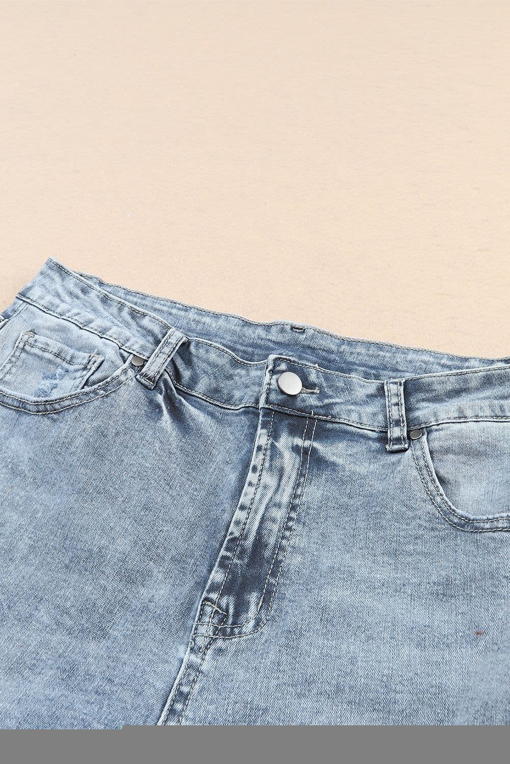 image-Sky Blue Light Wash Frayed Slim Fit High Waist Jeans
