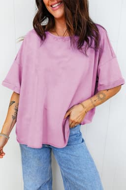 image-Lavendula Mineral Wash Drop Shoulder Raw Edge Tee