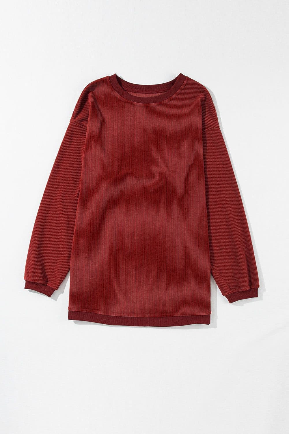 image-Strawberry Pink Ribbed Corded Oversized Sweatshirt
