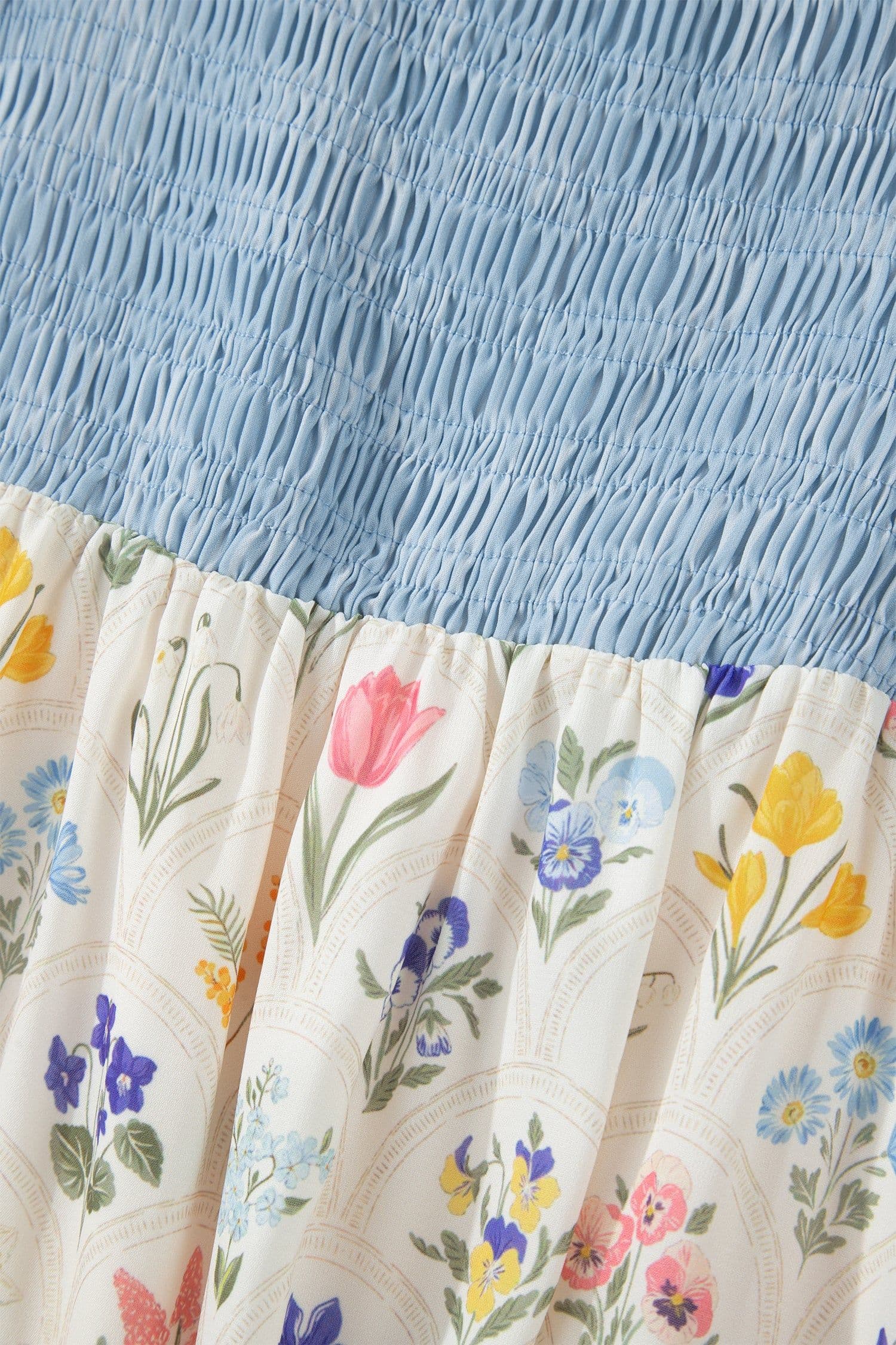 image-Floral Patchwork Long Dress - Square Neck Smocked Bodice