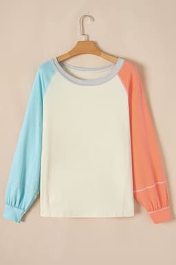 image-Yellow Colorblock Patchwork Long Sleeve Crew Top