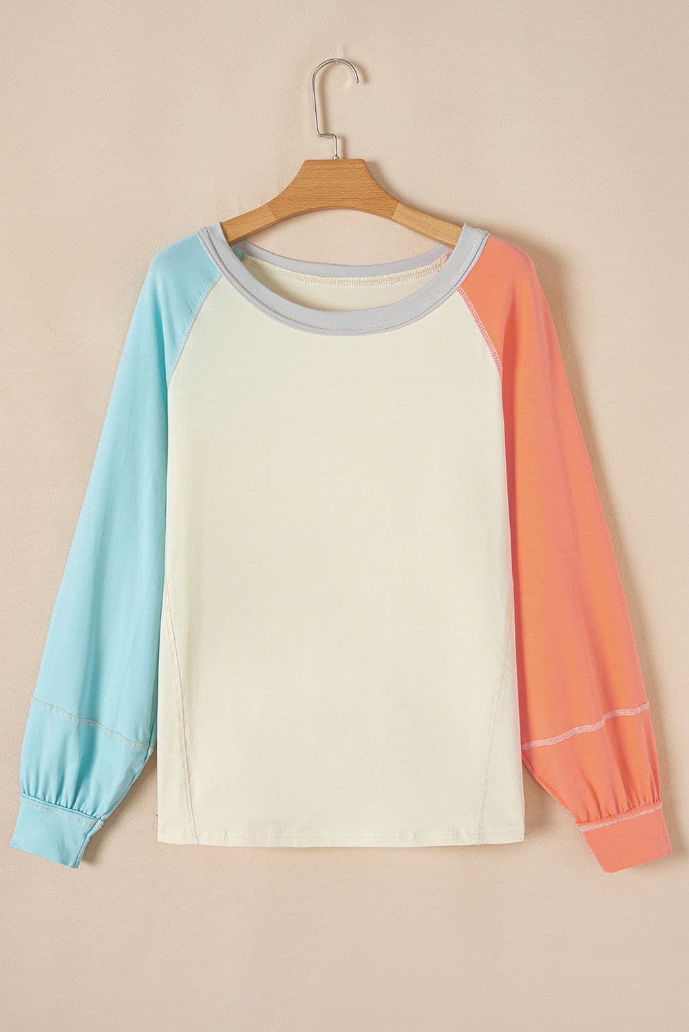 image-Yellow Colorblock Patchwork Long Sleeve Crew Top