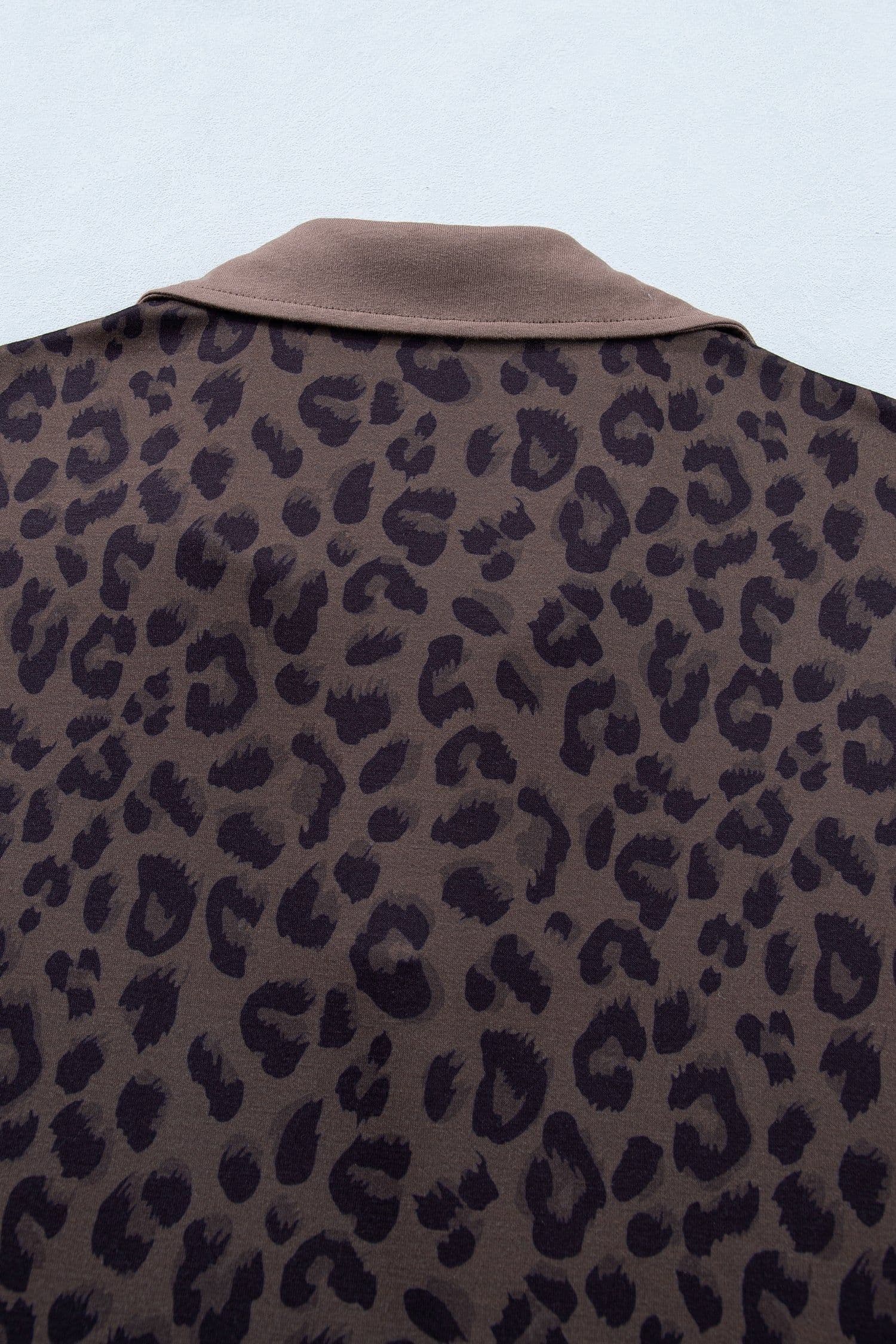 image-Brown V Neck Collar Leopard Printed 2pcs Short Set