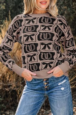 image-Pink Bows & Horseshoes Western Sweater