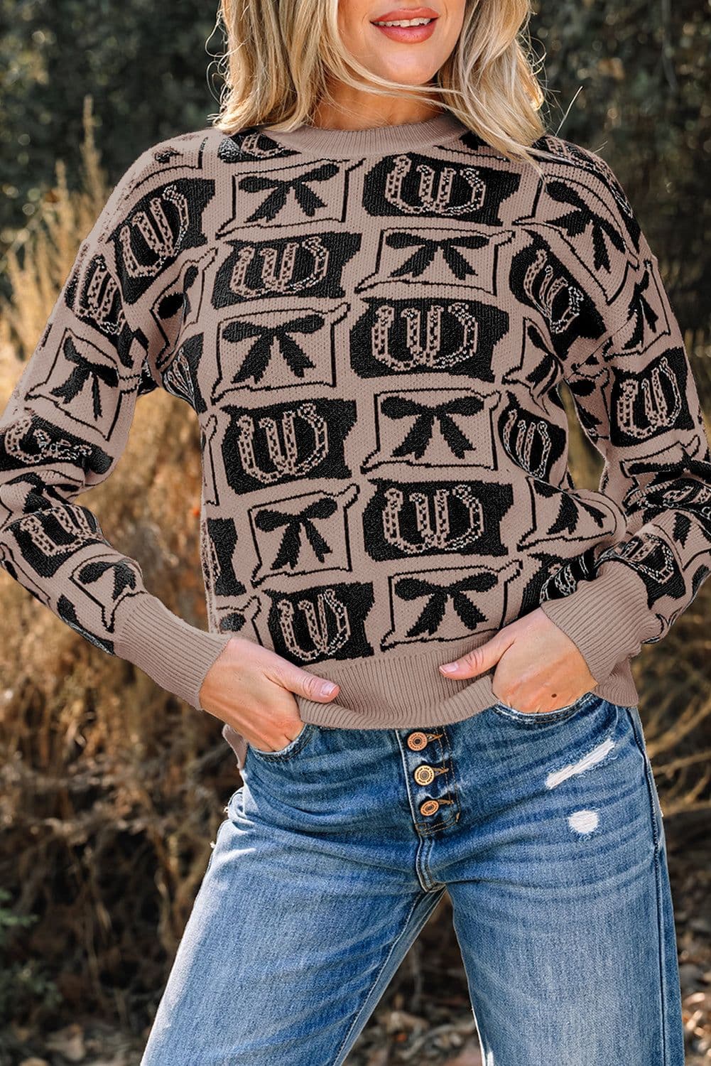 image-Pink Bows & Horseshoes Western Sweater