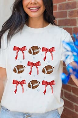 image-White Bowknot Rugby Graphic Crew Neck Tee