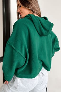 image-Dark Green Sherpa Fleece Drop Shoulder Hoodie