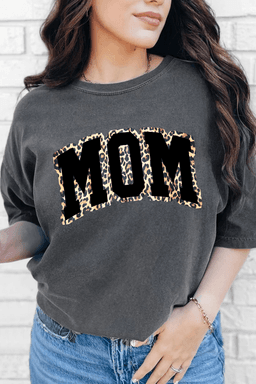 image-Gray Leopard MOM Graphic Crewneck T-Shirt