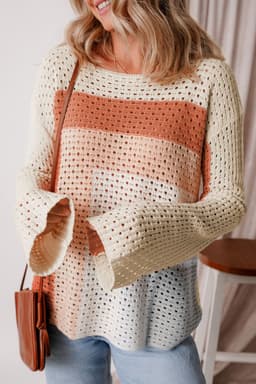 image-Apricot Pointelle Knit Colorblock Baggy Sweater
