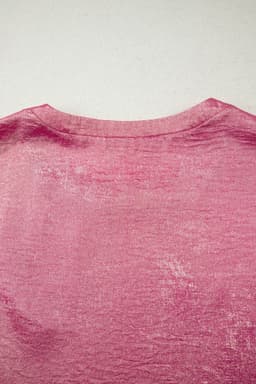 image-Bright Pink Metallic Round Neck Cap Sleeve Tee