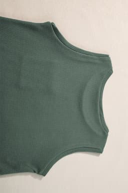 image-Mist Green Waffle Knit Tank & Shorts Set with Patched Pockets & Drawstring