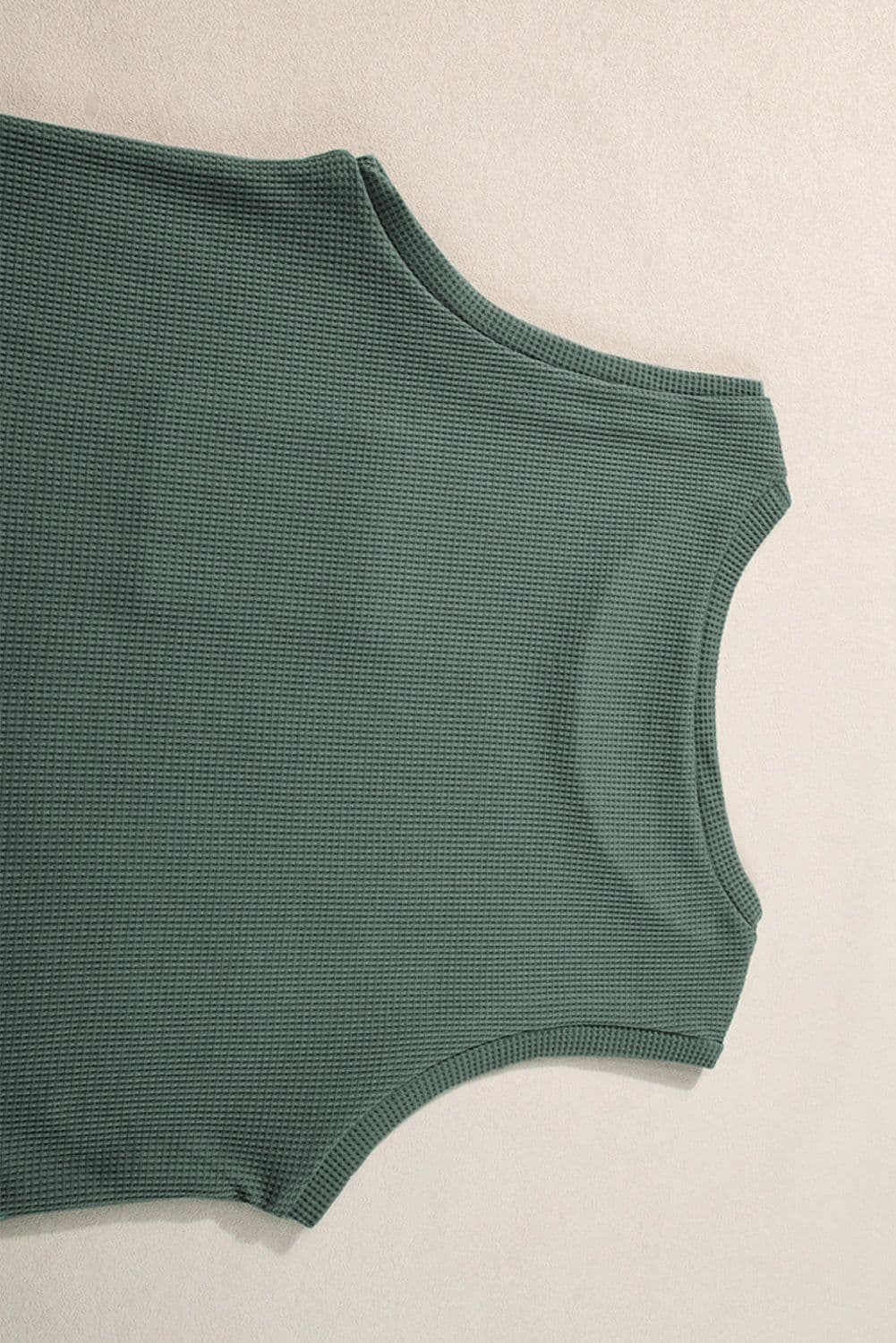 image-Mist Green Waffle Knit Tank & Shorts Set with Patched Pockets & Drawstring