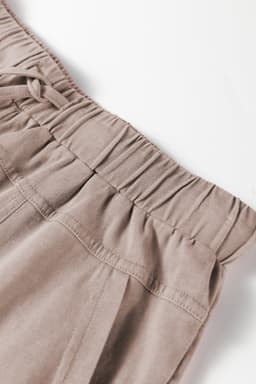 image-Smoke Gray Mineral Wash Exposed Seam Drawstring Elastic Waistband Wide Leg Cargo Pants