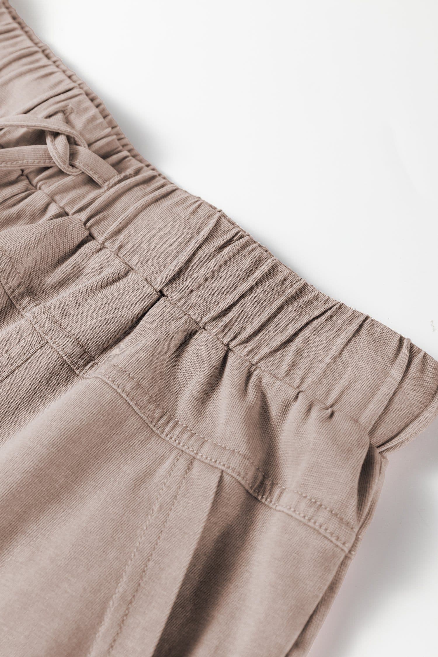 image-Smoke Gray Mineral Wash Exposed Seam Drawstring Elastic Waistband Wide Leg Cargo Pants