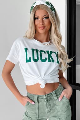 image-White LUCKY Printed Round Neck St Patricks T Shirt