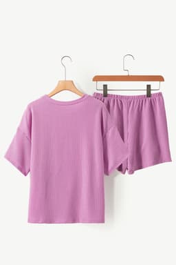 image-Phalaenopsis Ribbed Textured Knit Loose Fit Tee and Shorts Set