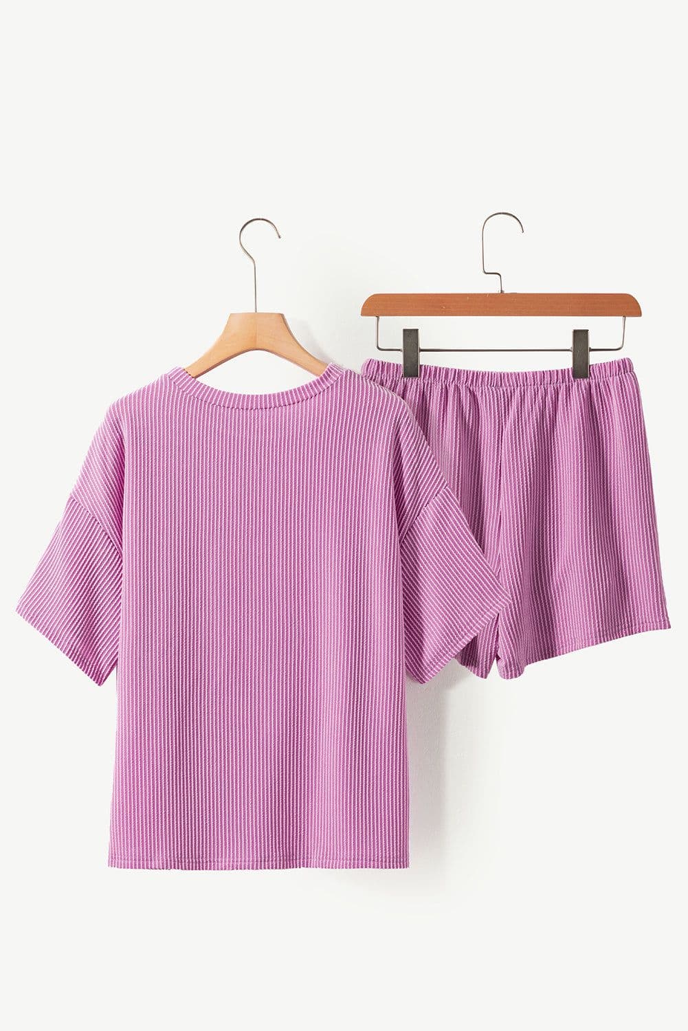 image-Phalaenopsis Ribbed Textured Knit Loose Fit Tee and Shorts Set