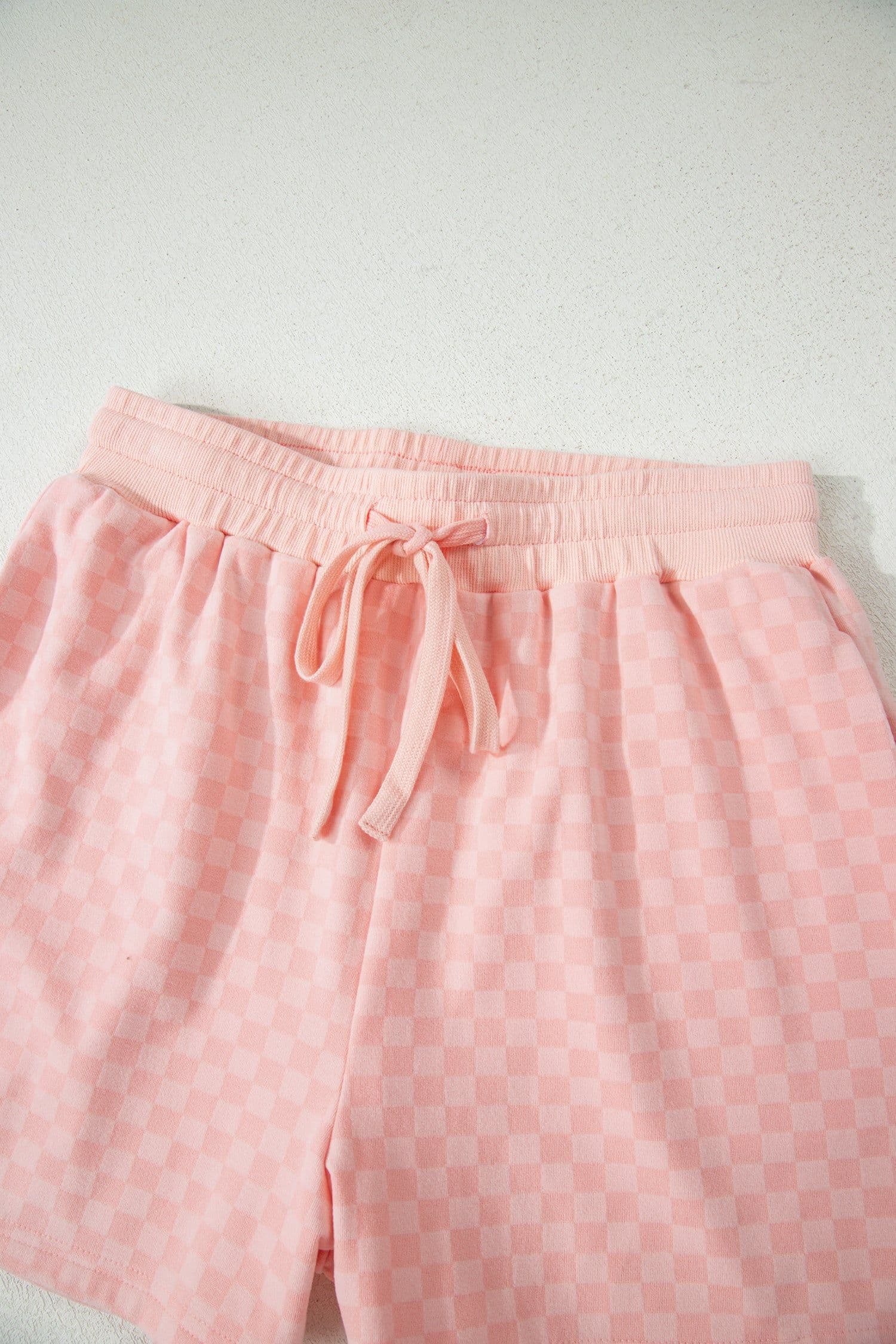 image-Pink Checkerboard Long Sleeve Pullover and Shorts Set