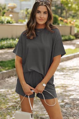 image-Phalaenopsis Ribbed Textured Knit Loose Fit Tee and Shorts Set