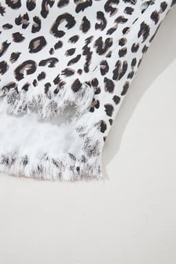 image-White Leopard Frayed Hem Denim Shorts
