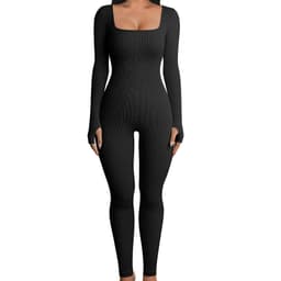 image-Fall Winter Hot-selling Women's Clothing Long Sleeve Jumpsuit Yoga Sexy One-piece Square Collar Sportwear