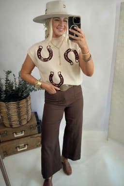 image-Parchment Corded Horseshoes Sweater - Mock Neck