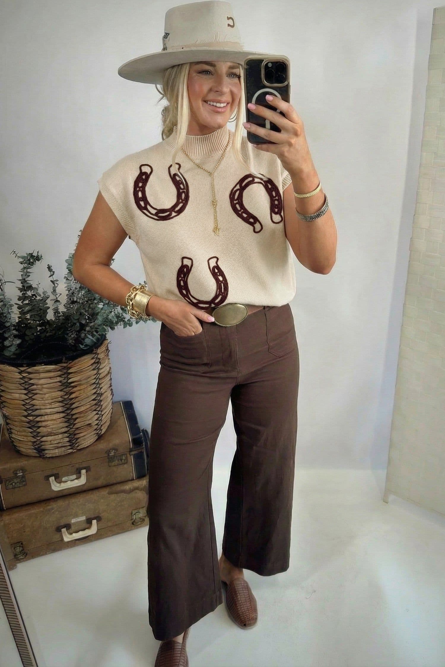 image-Parchment Corded Horseshoes Sweater - Mock Neck