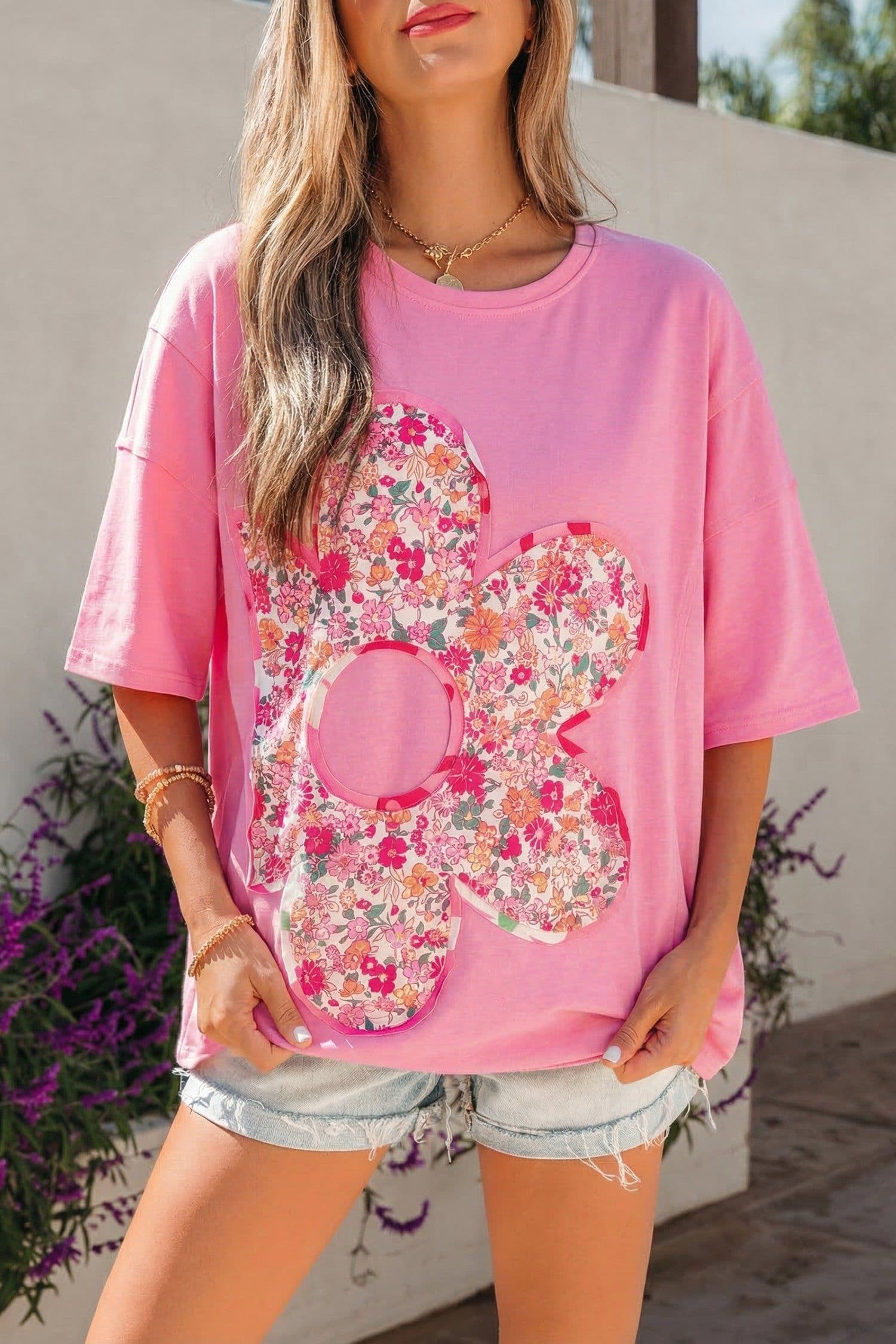 image-Jet Stream Floral Patched Oversized Tee