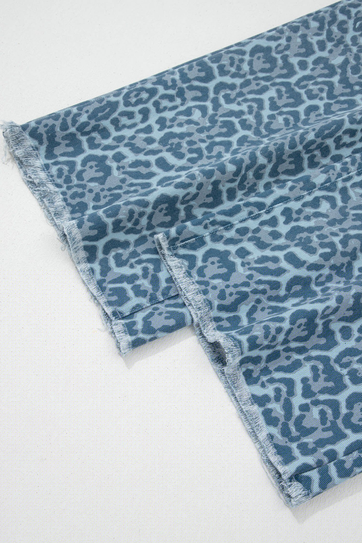 image-Sky Blue Leopard Frayed Wide Leg Jeans