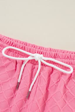 image-Sachet Pink Checkered Textured Tee and Drawstring Shorts