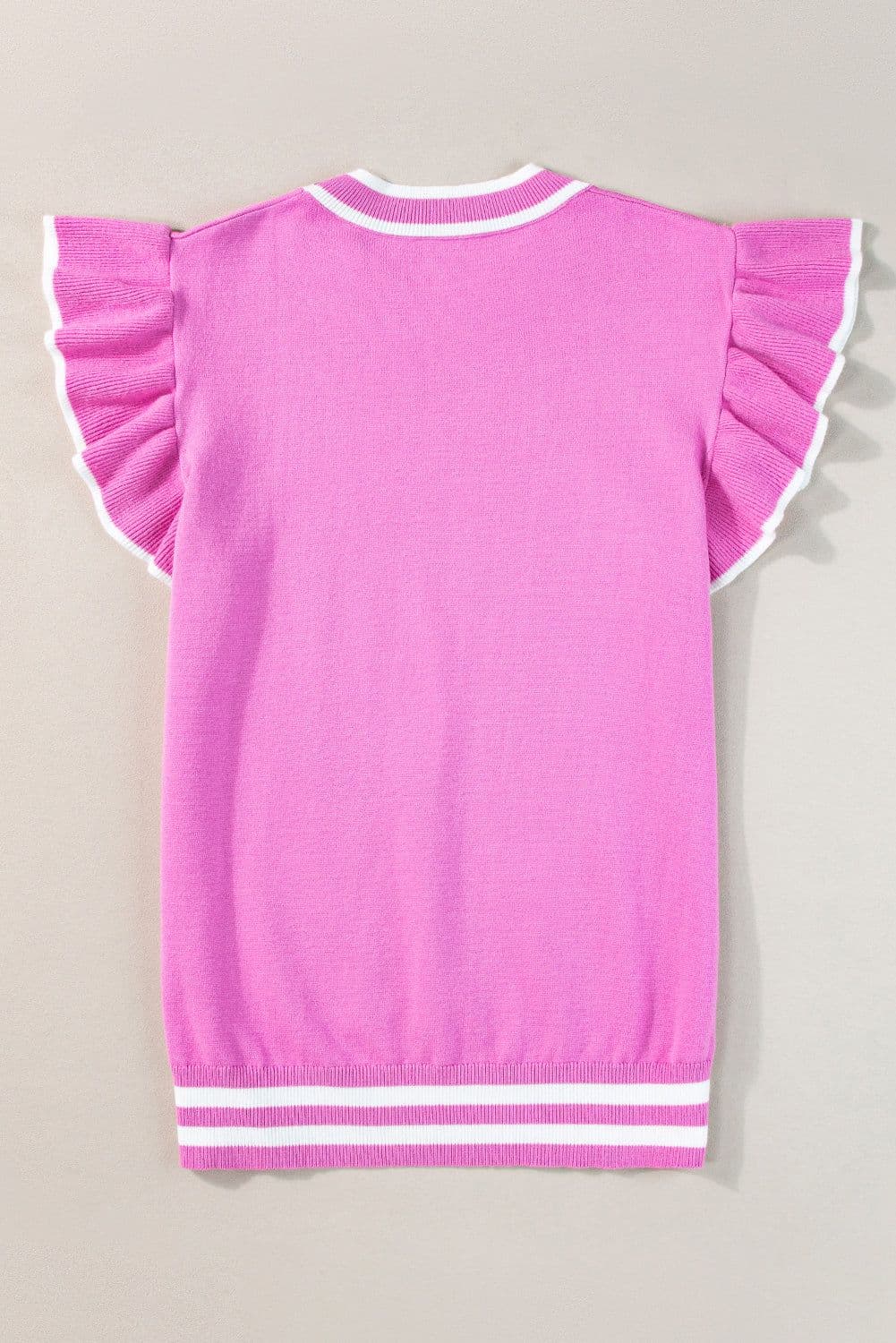 image-Bonbon Edge Piping Ruffled Sleeve Round Neck Knit Top