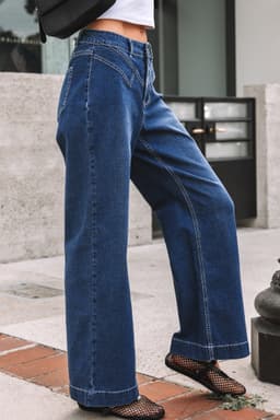 image-Sail Blue Stitched Waist Detail Loose Cuffed Jeans