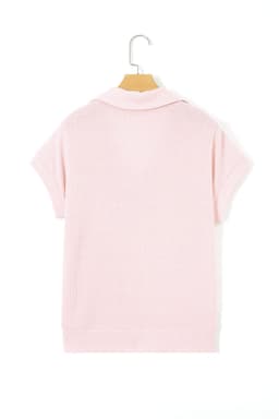 image-Light Pink Collared V Neck Ribbed Tee