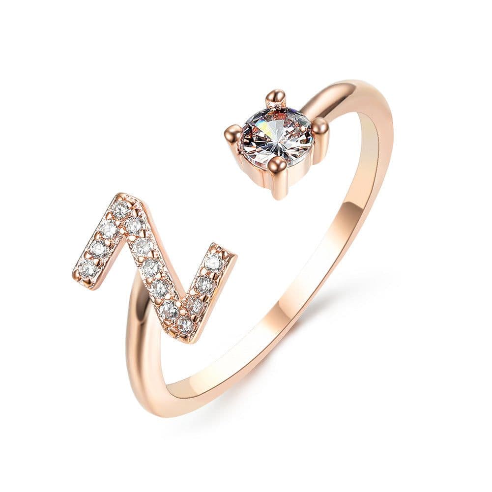 image-New Design Adjustable 26 Initial Letter Ring Fashion Jewelry For Women Simple Elegant Jewelry