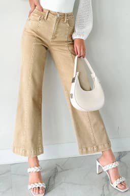 image-Apricot Wide Leg Cropped Jeans - Seamed