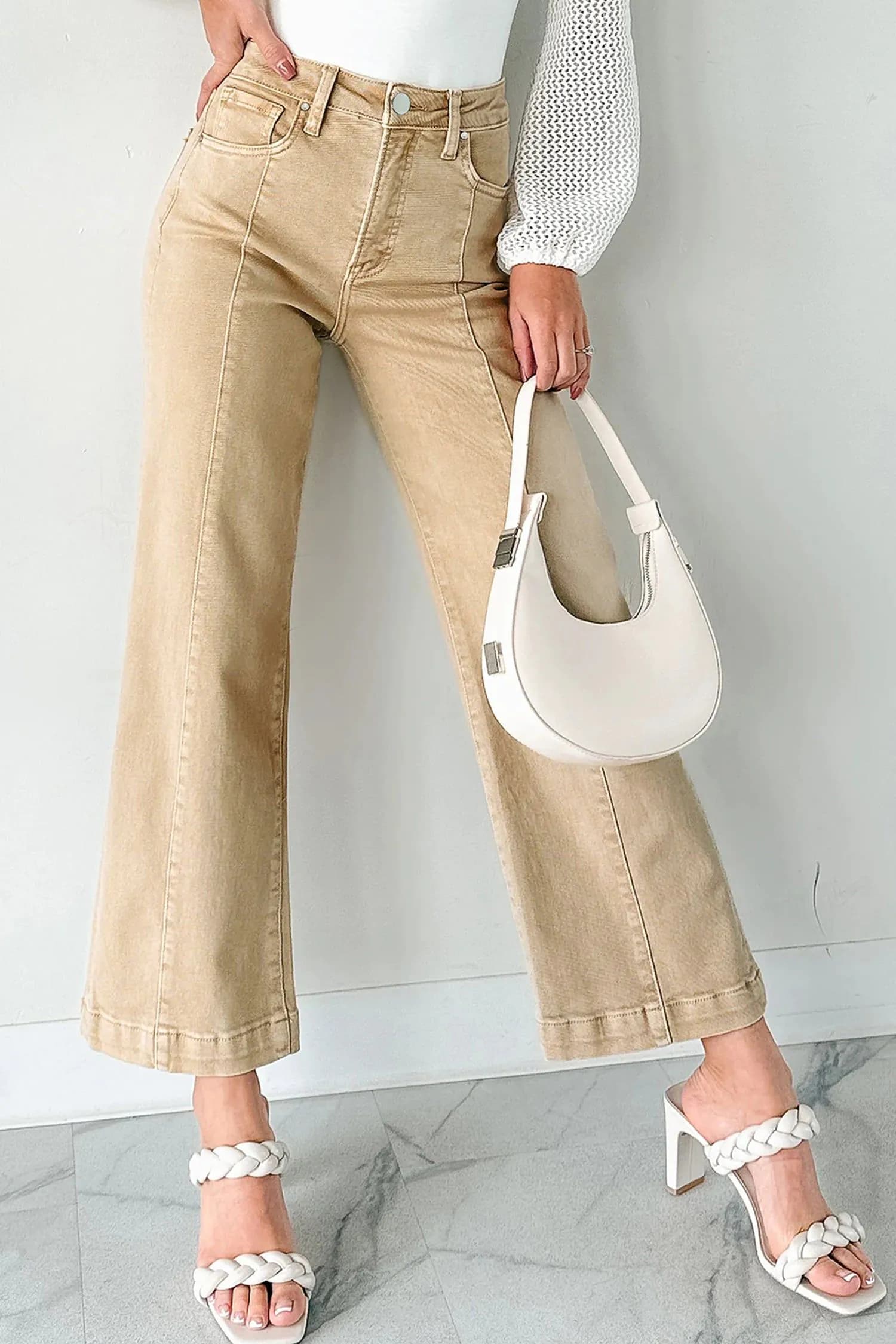 image-Apricot Wide Leg Cropped Jeans - Seamed