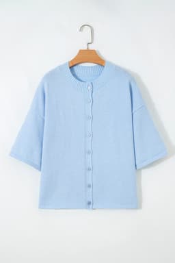 image-Moonlight Jade 3/4 Sleeve Boxy Knit Button Down Sweater Cardigan