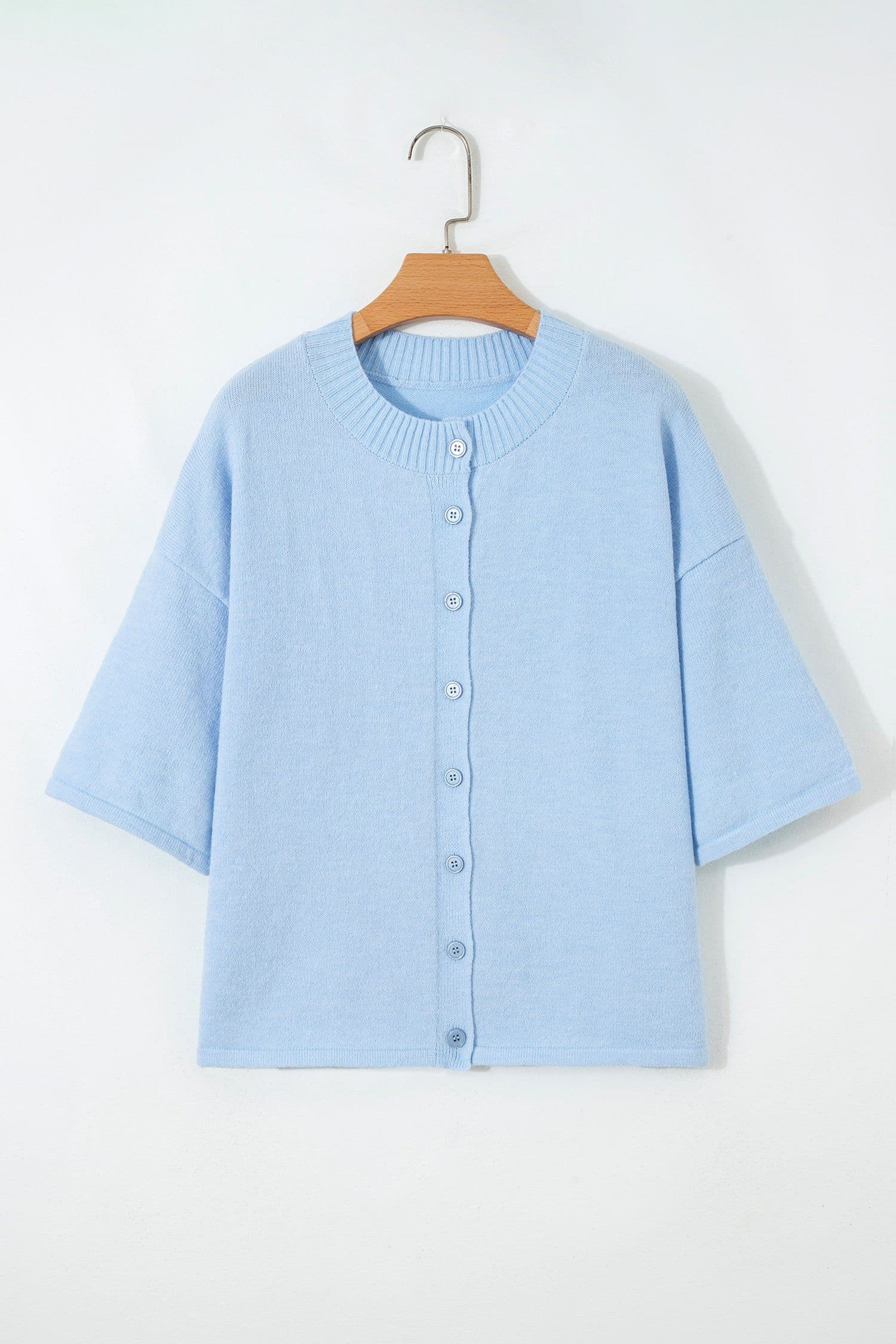 image-Moonlight Jade 3/4 Sleeve Boxy Knit Button Down Sweater Cardigan