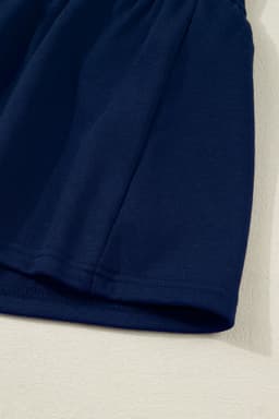 image-Navy Blue Contrast Striped Cuffs Polo Collar Patchwork Long Sleeve Ruffle Hem Mini Dress