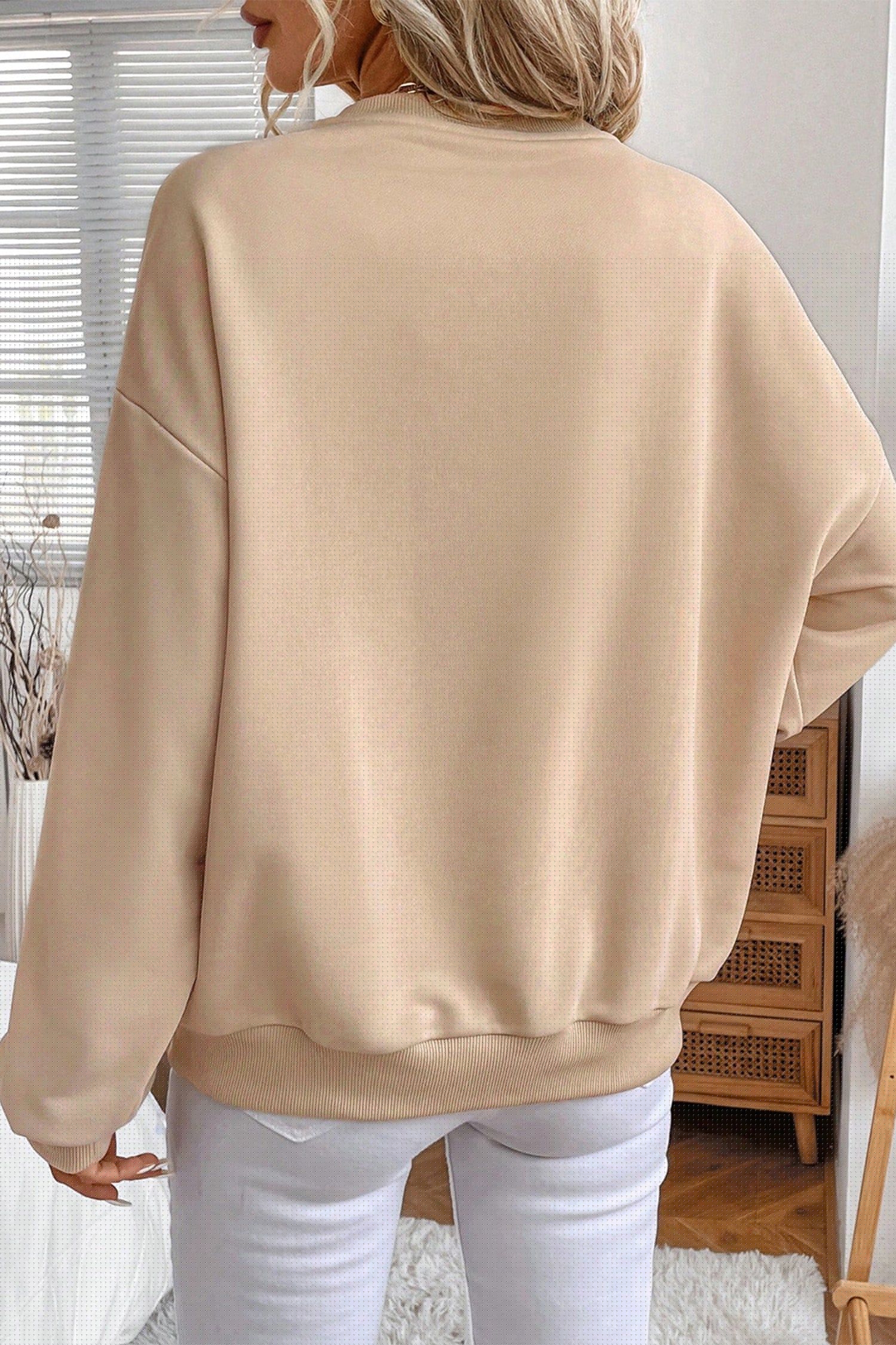 image-Parchment Embroidered Flower Drop Shoulder Sweatshirt