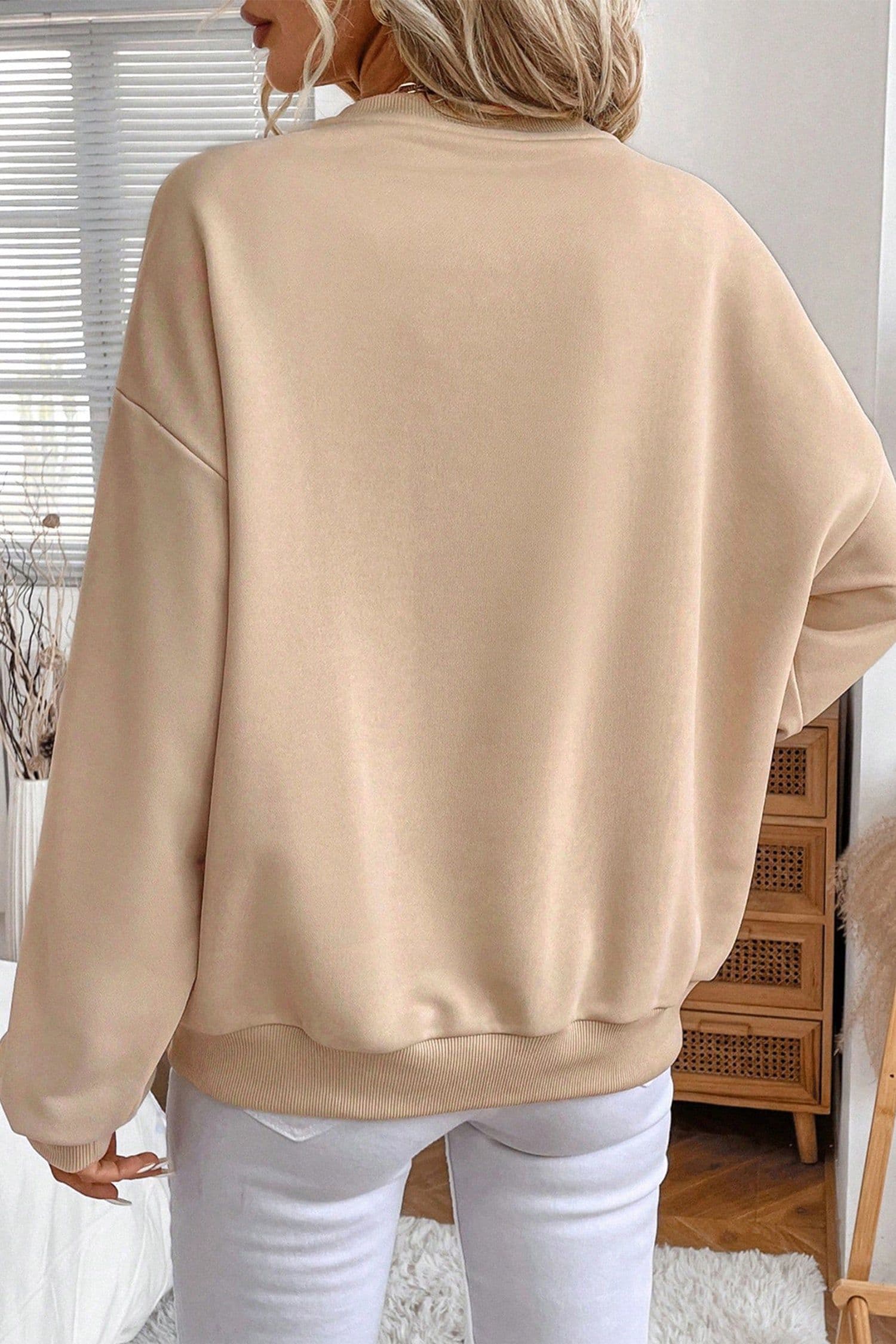image-Parchment Embroidered Flower Drop Shoulder Sweatshirt